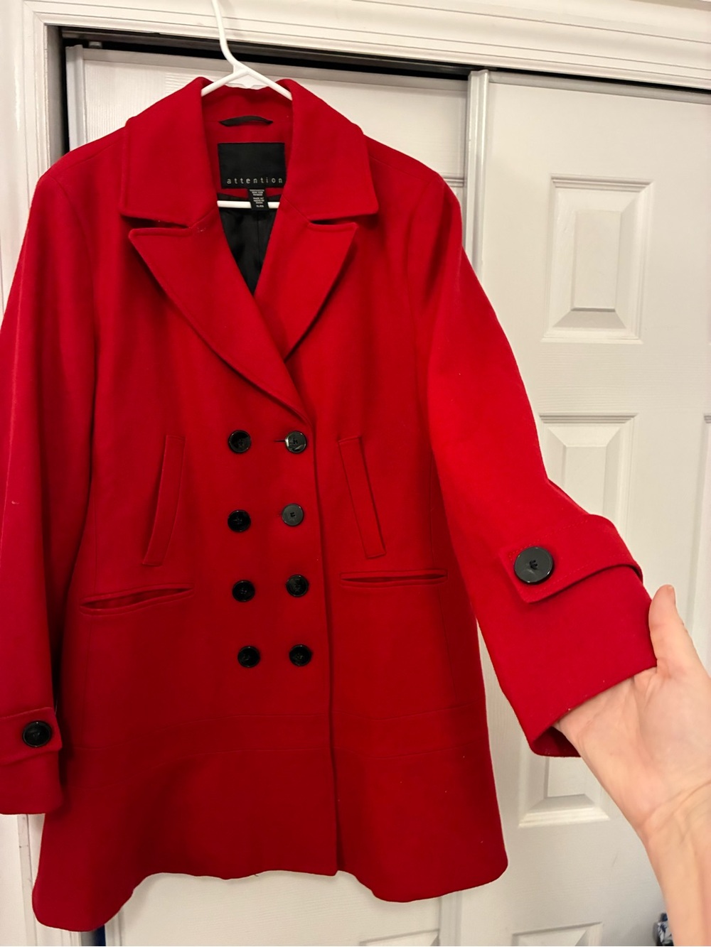 Attention Red Double-Breasted Wool Coat XL Women’s